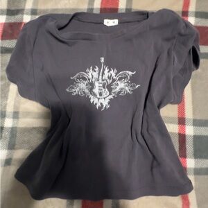 grey grunge crop top with detailed guitar design